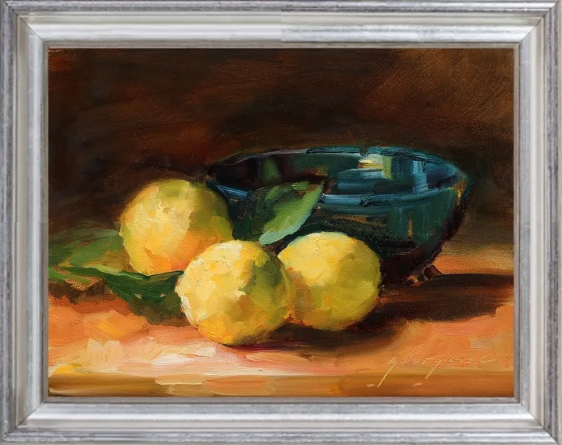 Lemons and Blue Bowl by Georgesse Gomez for Artfully Walls