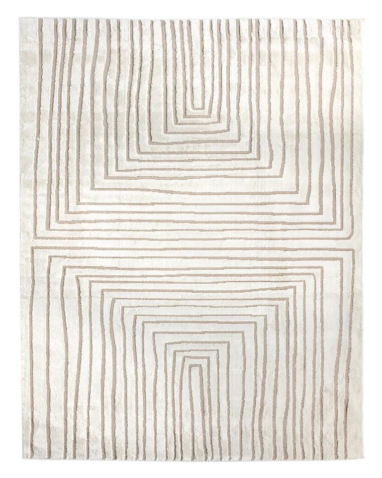 Label J Fantana JID15 Striped Ivory and Beige Area Rug (8'10"x12')