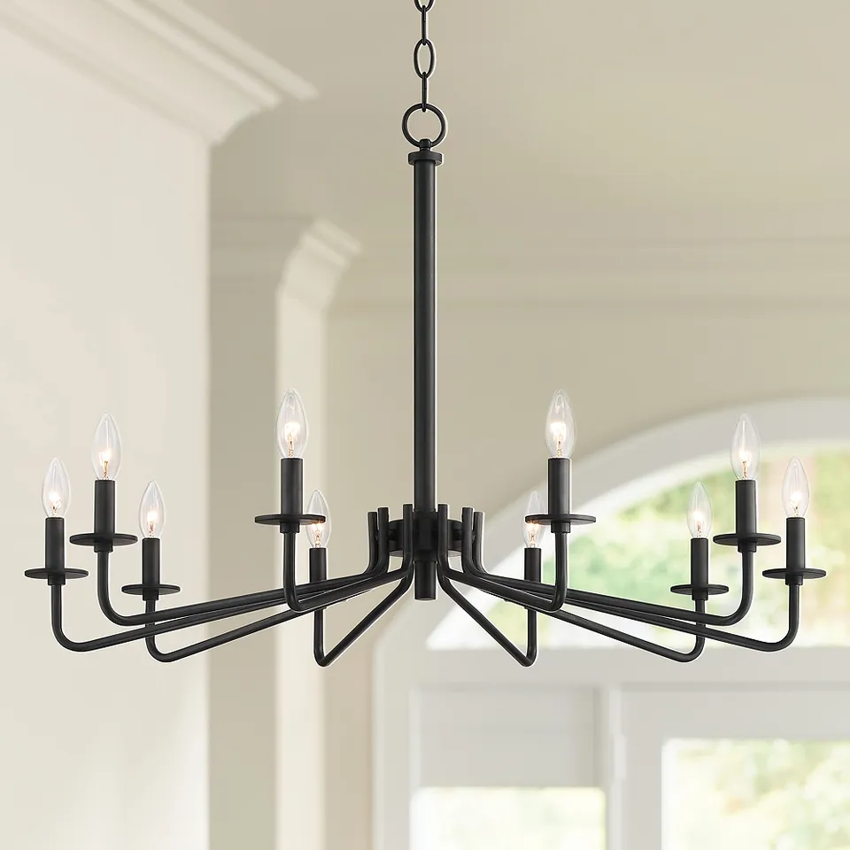 Franklin Iron Works Manfred 36" Black 10-Light Candelabra Chandelier
