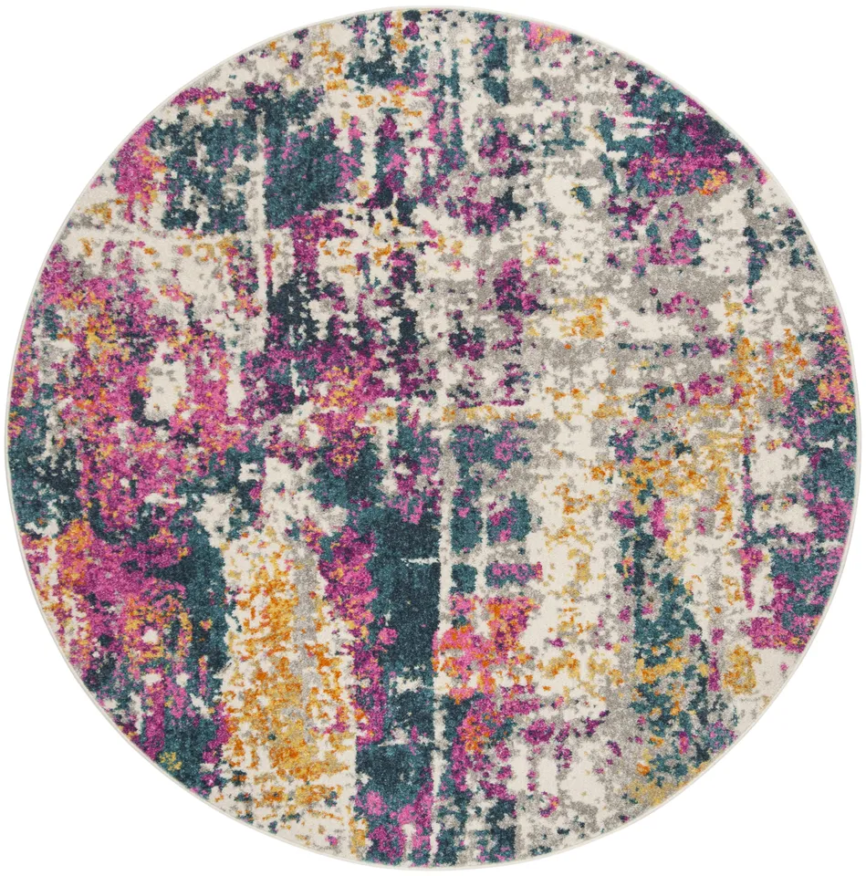 Arlo Home Woven Area Rug, MAD143B, Ivory/Blue,  6' 7" X 6' 7" Round
