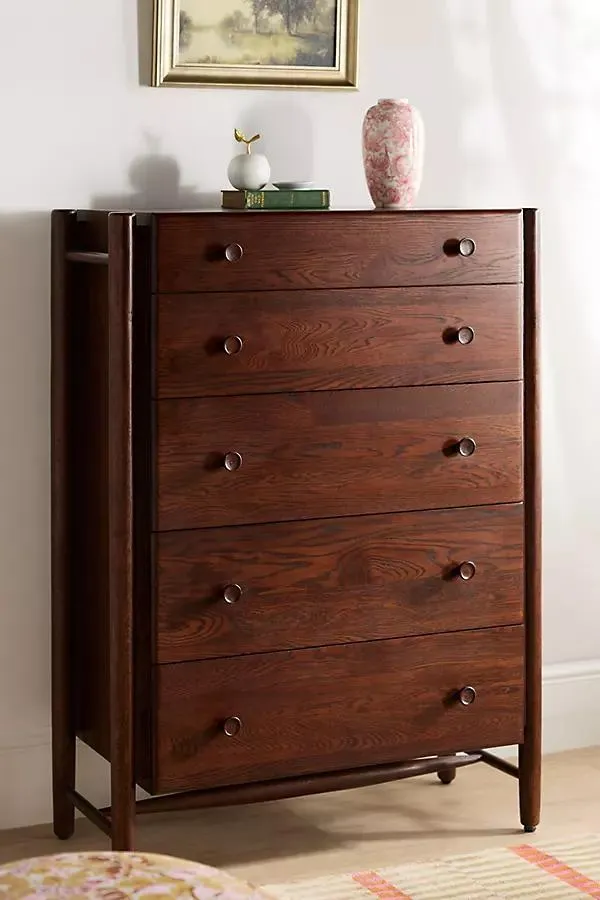 Roma Oak Wood Five-Drawer Dresser
