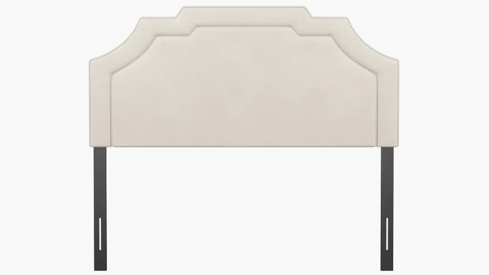Art Deco Headboard, White Classic Velvet, Queen
