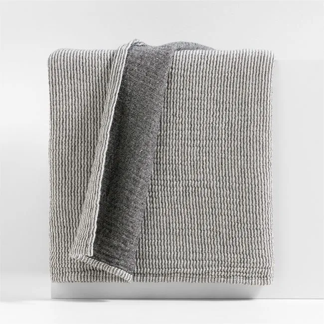 Reversible Stripe Gauze 80"x80" Ink Black and Arctic Ivory Bed Blanket