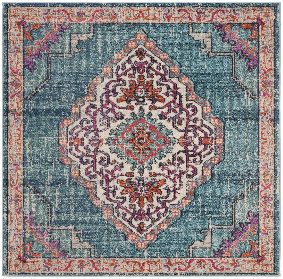 Arlo Home Woven Area Rug, MNC254J, Blue/Multi,  5' X 5' Square