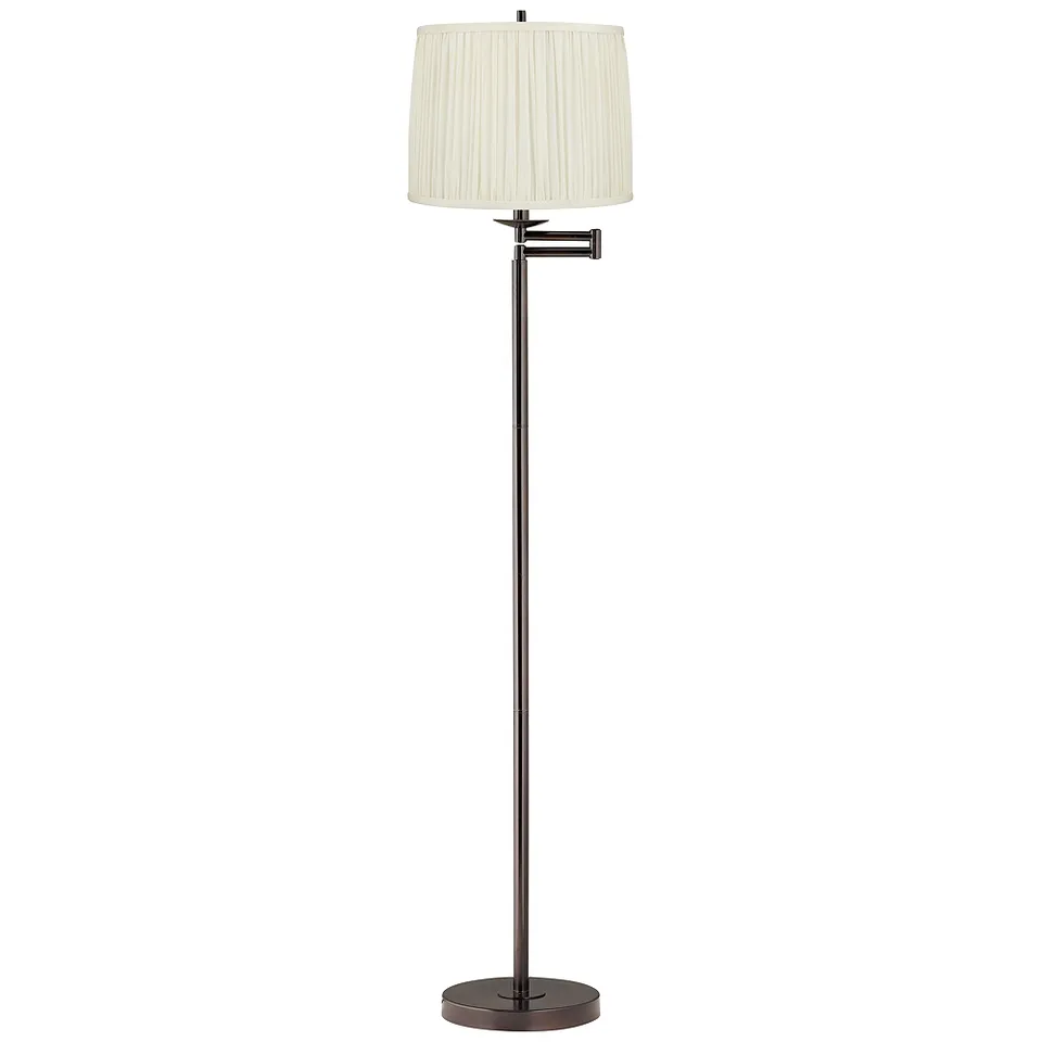 Gabrielle 60 1/2"H Bronze Swing Arm Floor Lamp with White Silk Shade