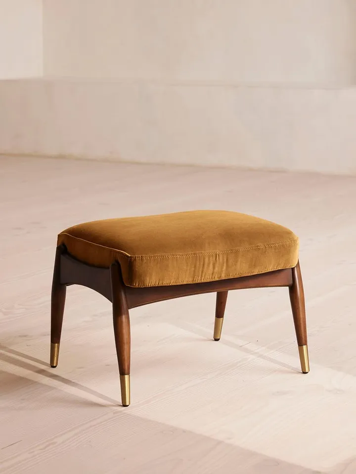 Theodore Footstool, Velvet, Mustard, US