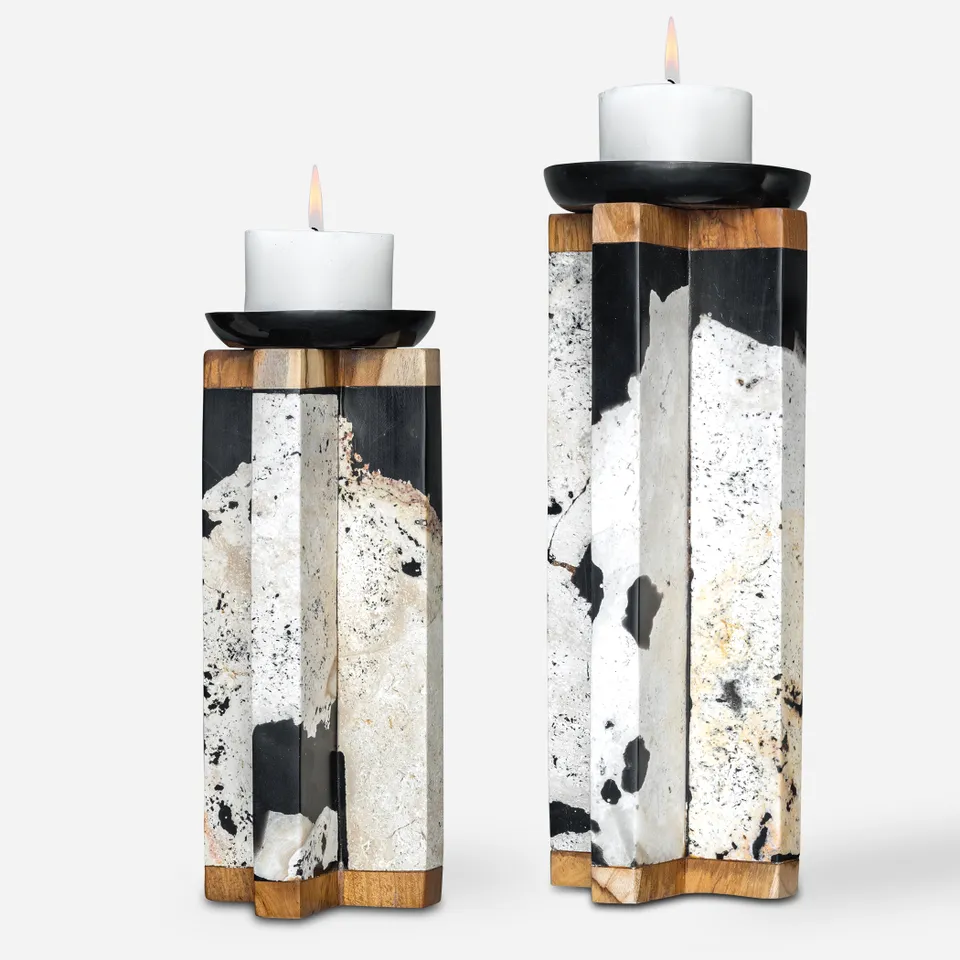 Illini Stone Candleholders Set/2