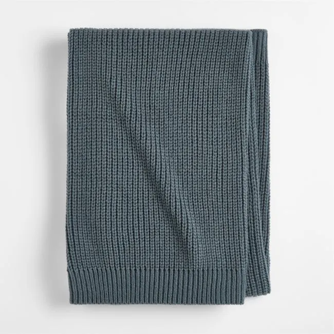 Rib Knit Slate Blue 100% Organic Cotton Baby Stroller Blanket