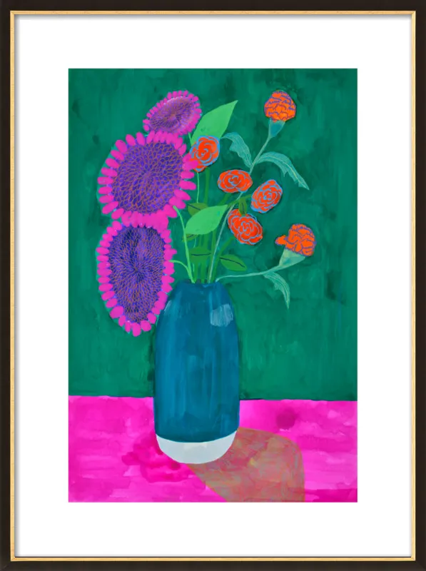 vase with sunflowers and carnations  by Christiane Drapela for Artfully Walls