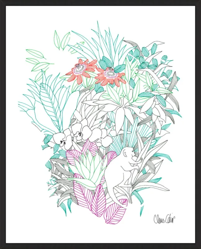 Passionflowers, orchids and the squirrel monkey  by Claire Colin for Artfully Walls