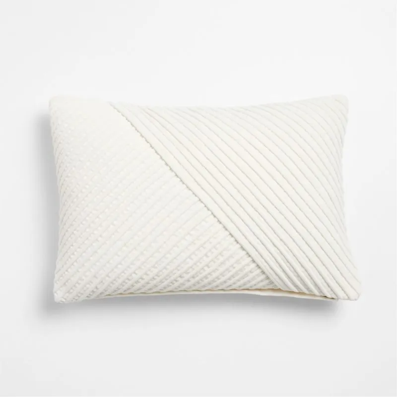 Bowen Ribbed Velvet 22"x15" Arctic Ivory Throw Pillow Cover with Feather Insert