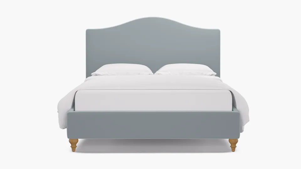 Camelback Bed, Sterling Performance Velvet, Natural Traditional Turned Leg, Full
