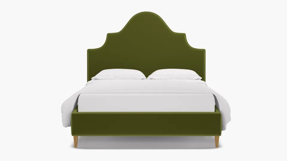 Statement Bed, Sage Performance Velvet, Natural Square Tapered Leg, Queen