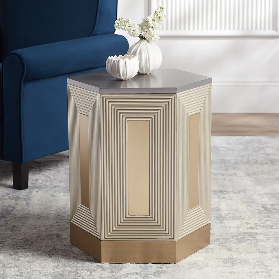 Danika 19 1/2" Wide Mid-Century Champagne Silver Round Side Table
