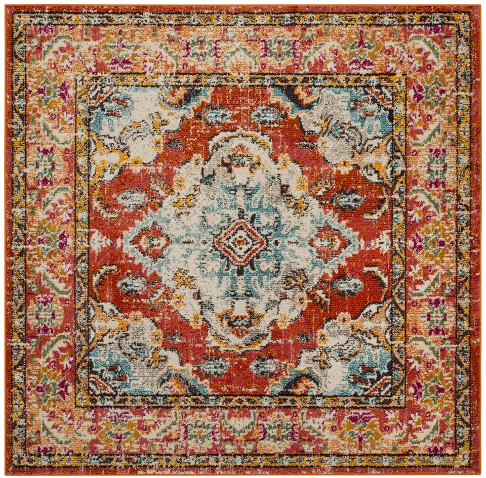 Arlo Home Woven Area Rug, MNC243H, Orange/Light Blue,  5' X 5' Square