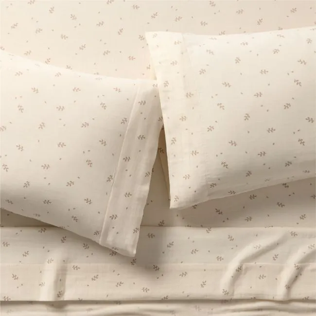 Supersoft Undyed Leaf Print 100% Organic Cotton Gauze Kids Queen Sheet Set