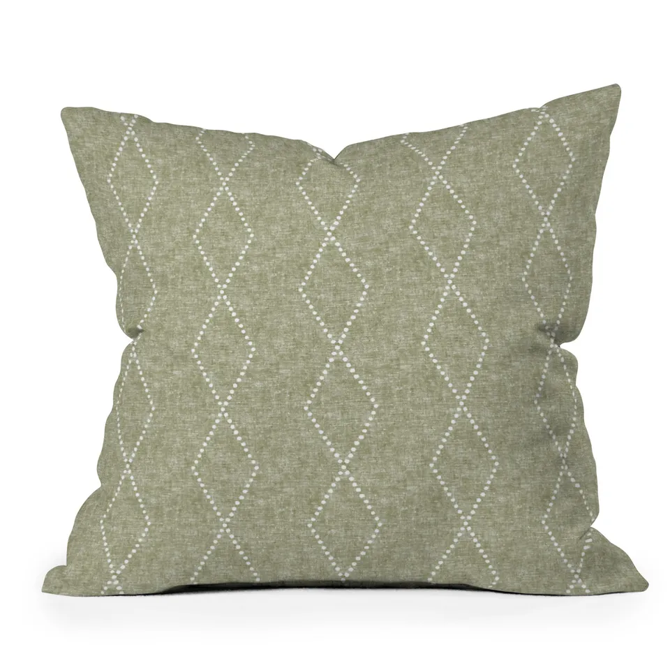 Geo Boho Diamonds Olive by Little Arrow Design Co - Outdoor Throw Pillow 16" x 16"