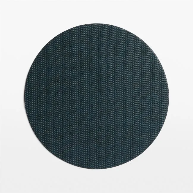 Rizzo Round Basketweave Faux Leather Easy Care Navy-Green Placemat