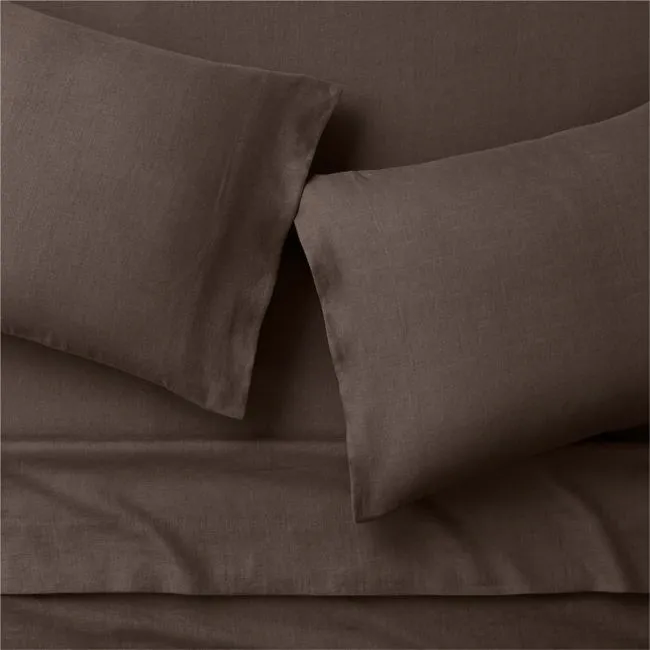 Aire Natural European Linen Deep Brown Full Bed Sheet Set