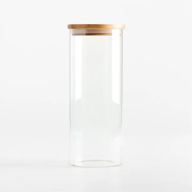 Large Round Glass Canister with Olivewood Lid