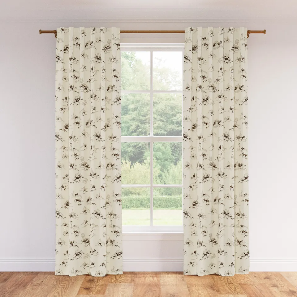 Printed Linen Curtain, Green Cotswold Hunt, 50" x 108", Blackout