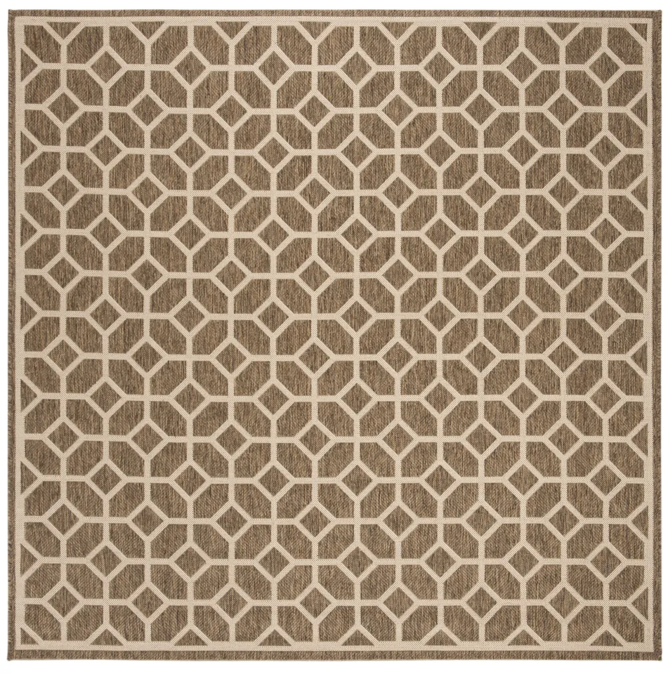 Arlo Home Indoor/Outdoor Woven Area Rug, LND127D, Beige/Cream,  6' 7" X 6' 7" Square