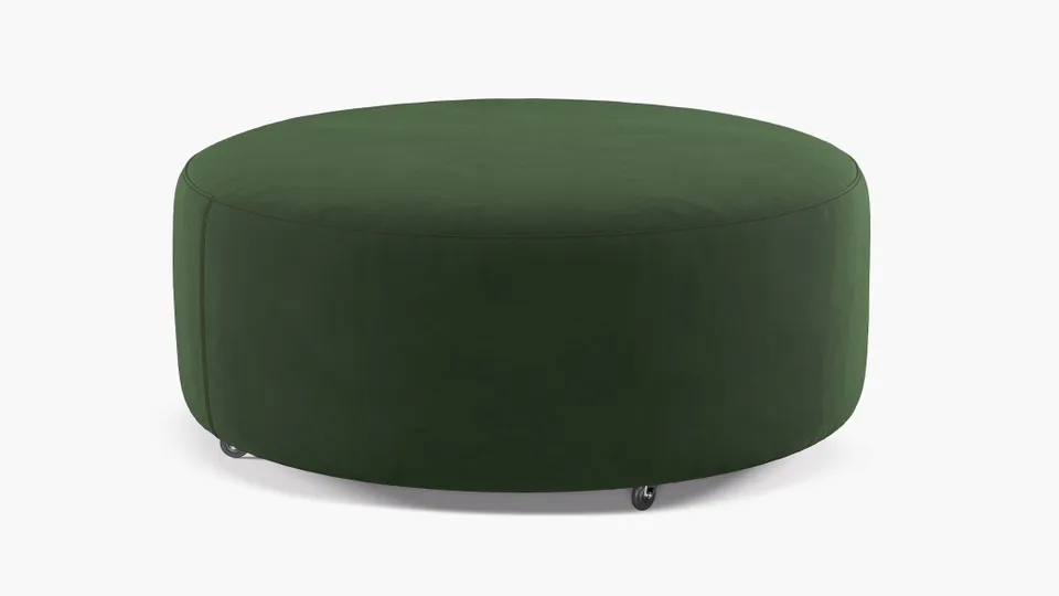 Round Cocktail Ottoman, Emerald Luxe Velvet