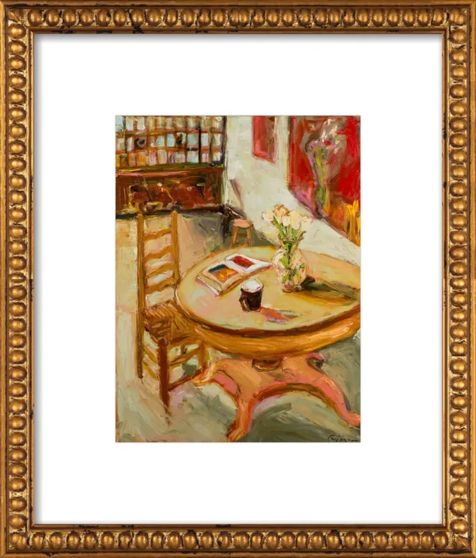 Still Life with open book on table by Ana Guzman for Artfully Walls
