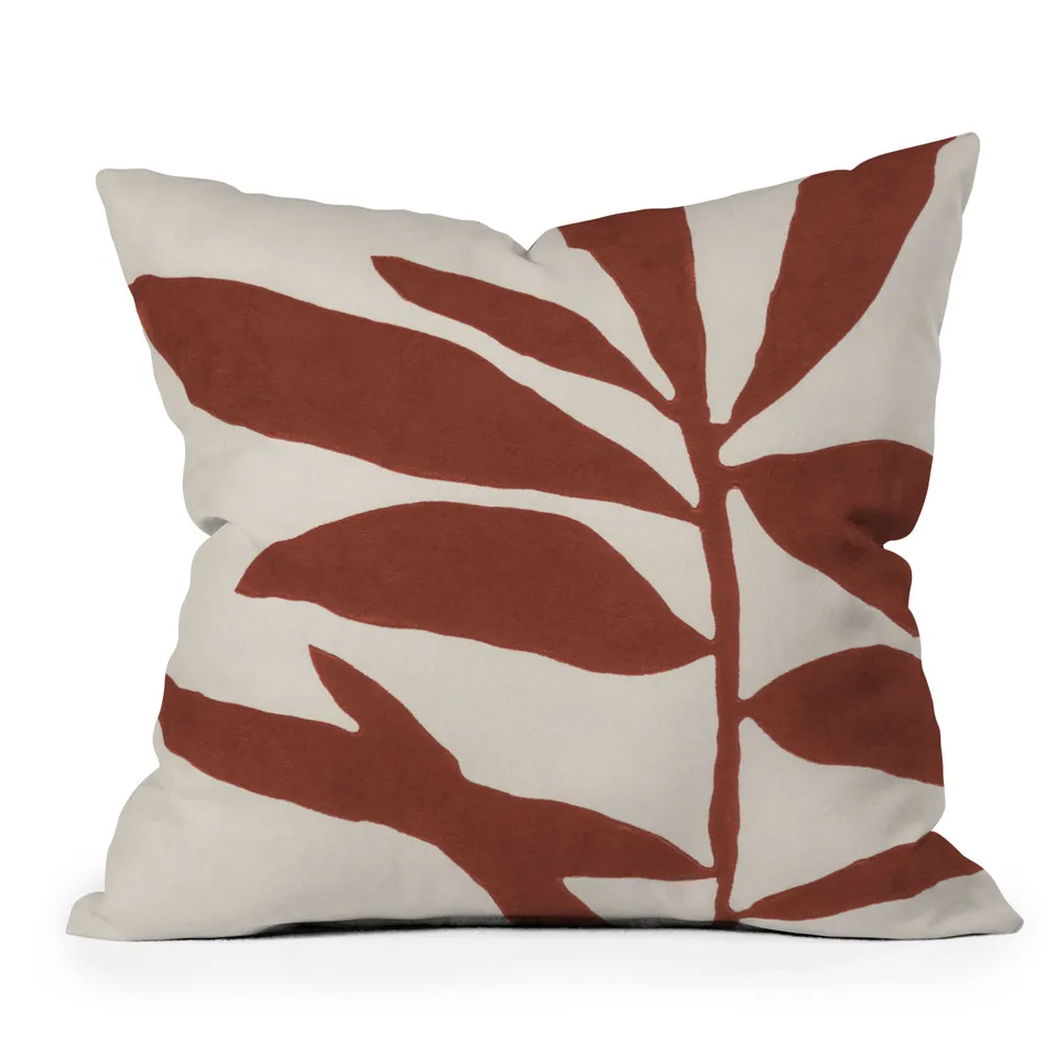 Linocut Branch 3 Saffron Red by Alisa Galitsyna - Indoor Throw Pillow 20" x 20" Cover Only