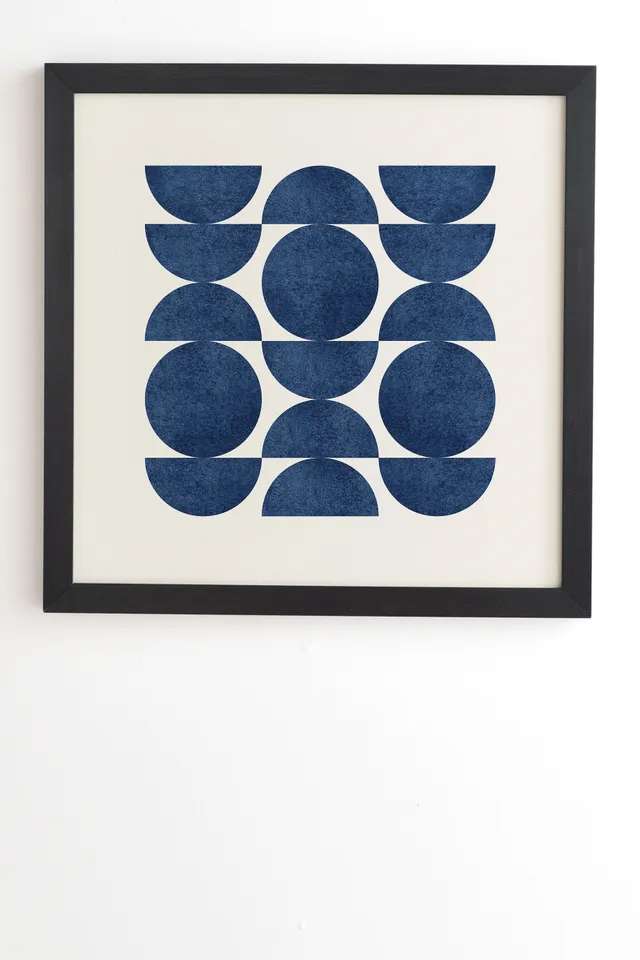 Blue Navy Retro Scandinavian Mid Century by MoonlightPrint - Framed Wall Art Basic Black 20" x 20"