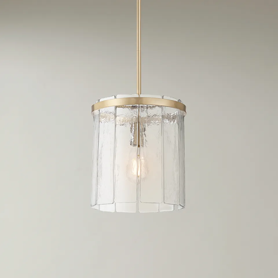 Possini Euro Soresi 10"W Satin Brass and Piastra Glass Mini Pendant