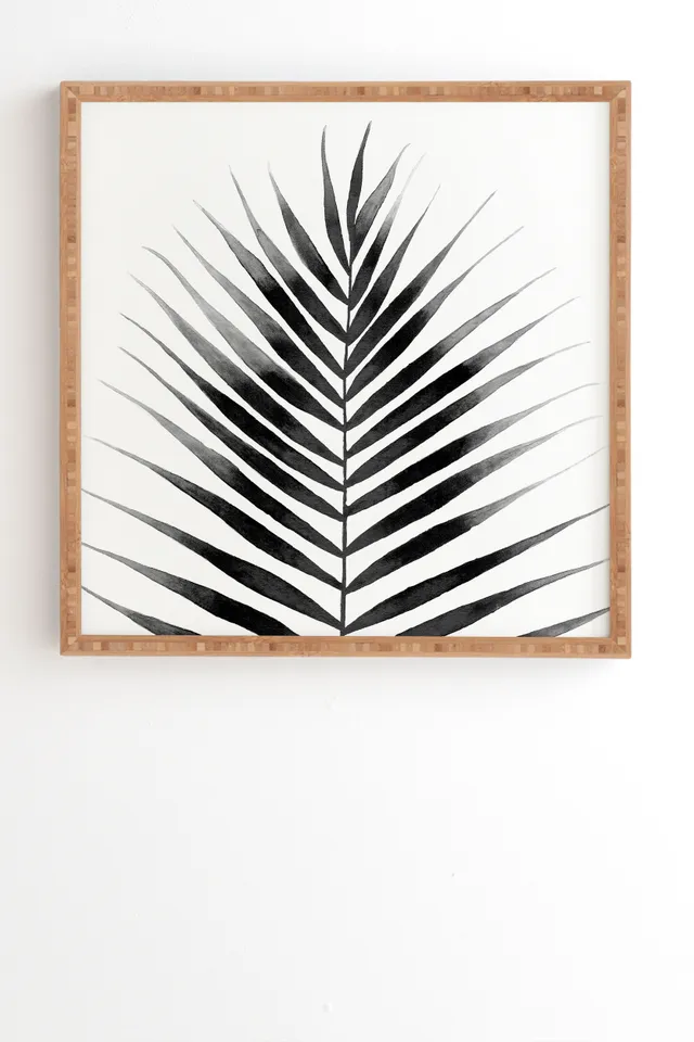 Palm Leaf Watercolor Black And White by Kris Kivu - Framed Wall Art Bamboo 20" x 20"