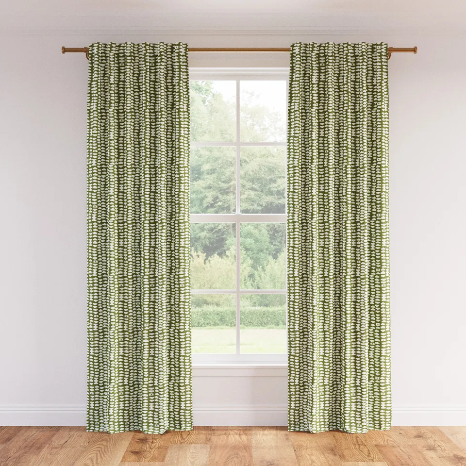 Printed Linen Curtain, Olive Odalisque, 50" x 96", Unlined