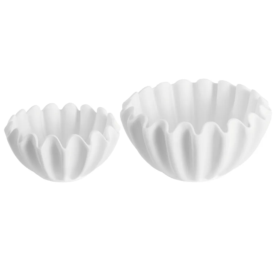 Leni Ruffle Ceramic Vase, Set Of 2 - White