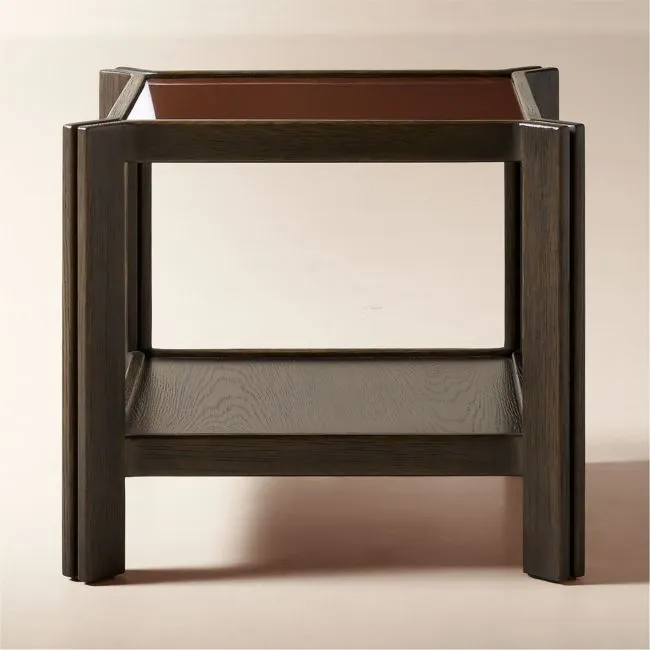 Obair 22" Red Enamel and Oak Side Table by Casa Dean by Swizz Beatz