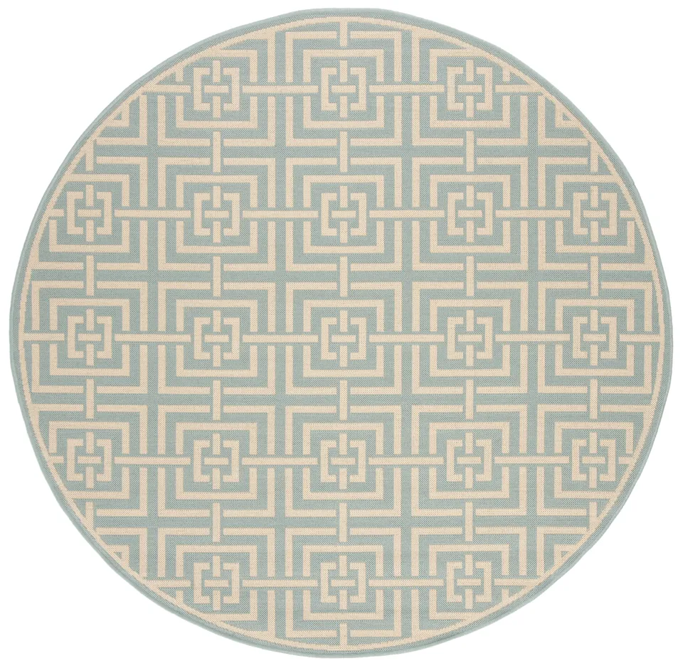 Arlo Home Indoor/Outdoor Woven Area Rug, LND128K, Aqua/Cream,  6' 7" X 6' 7" Round