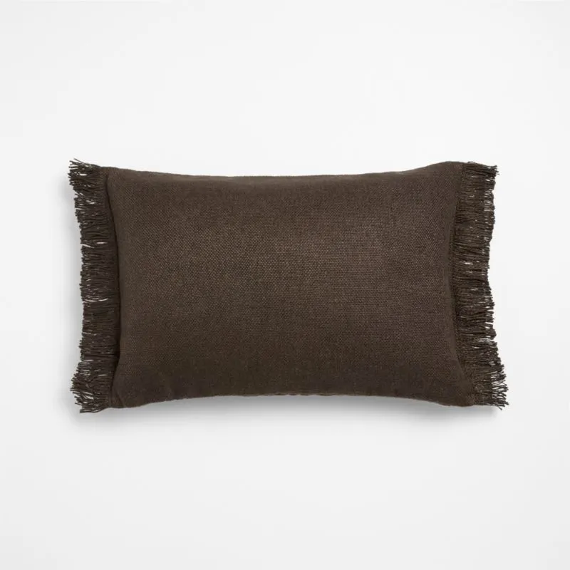 Casual Textured Fringe 24"x16" Deep Brown Throw Pillow Cover