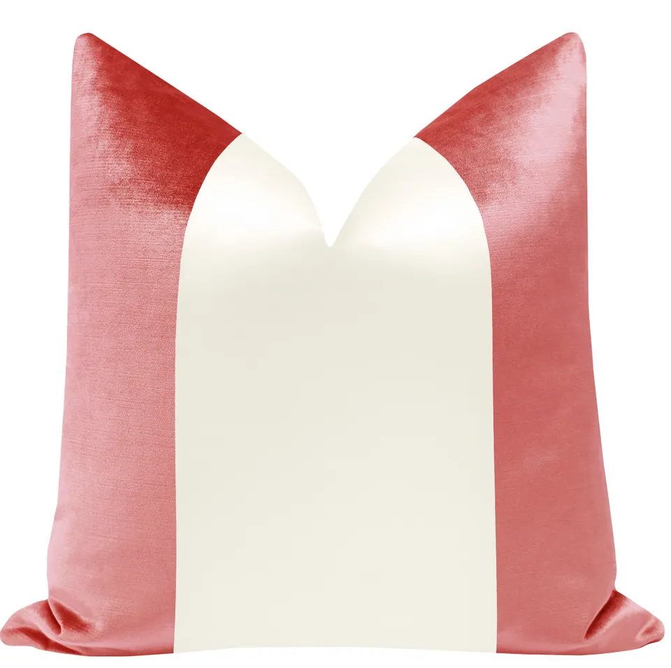 PANEL COLORBLOCK :: FAUX SILK VELVET // FLAMINGO + ALABASTER SILK - 20" X 36" KING SHAM