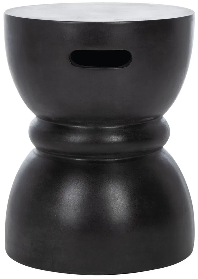 Haruki In/Outdoor Round Concrete 17.7" Accent Stool - Black
