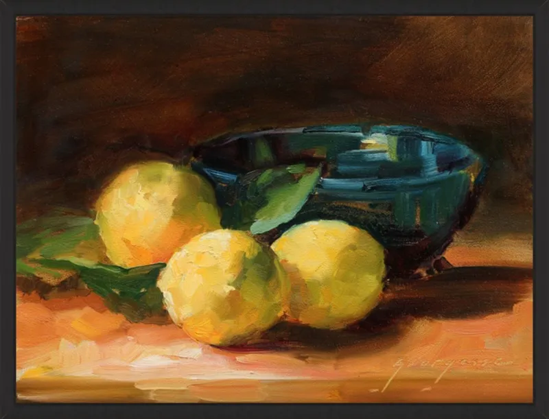 Lemons and Blue Bowl by Georgesse Gomez for Artfully Walls