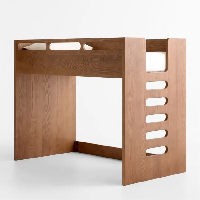 Bridgeman Hazelnut Wood Kids Twin Loft Bed with Ladder