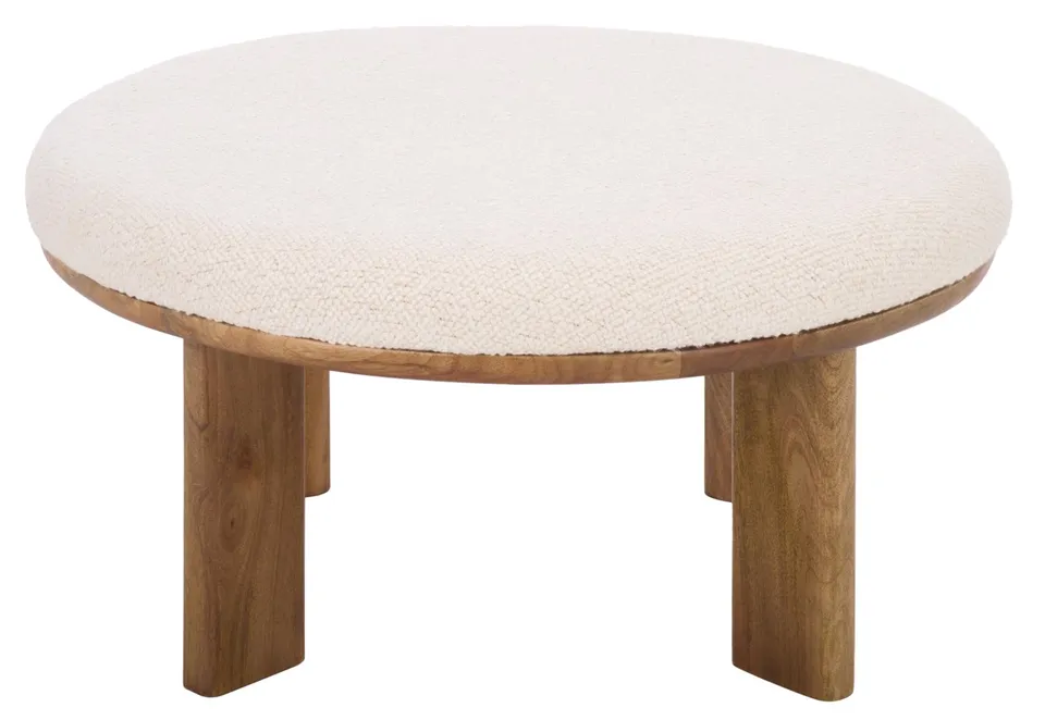 Evgenia Round Ottoman - White / Walnut