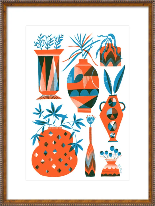 Risograph Vases: vermillion and pacific by Erin Wallace for Artfully Walls