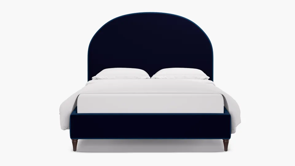 Demilune Bed, Cobalt Performance Plush Velvet, Espresso Decorative Tapered Leg, Twin
