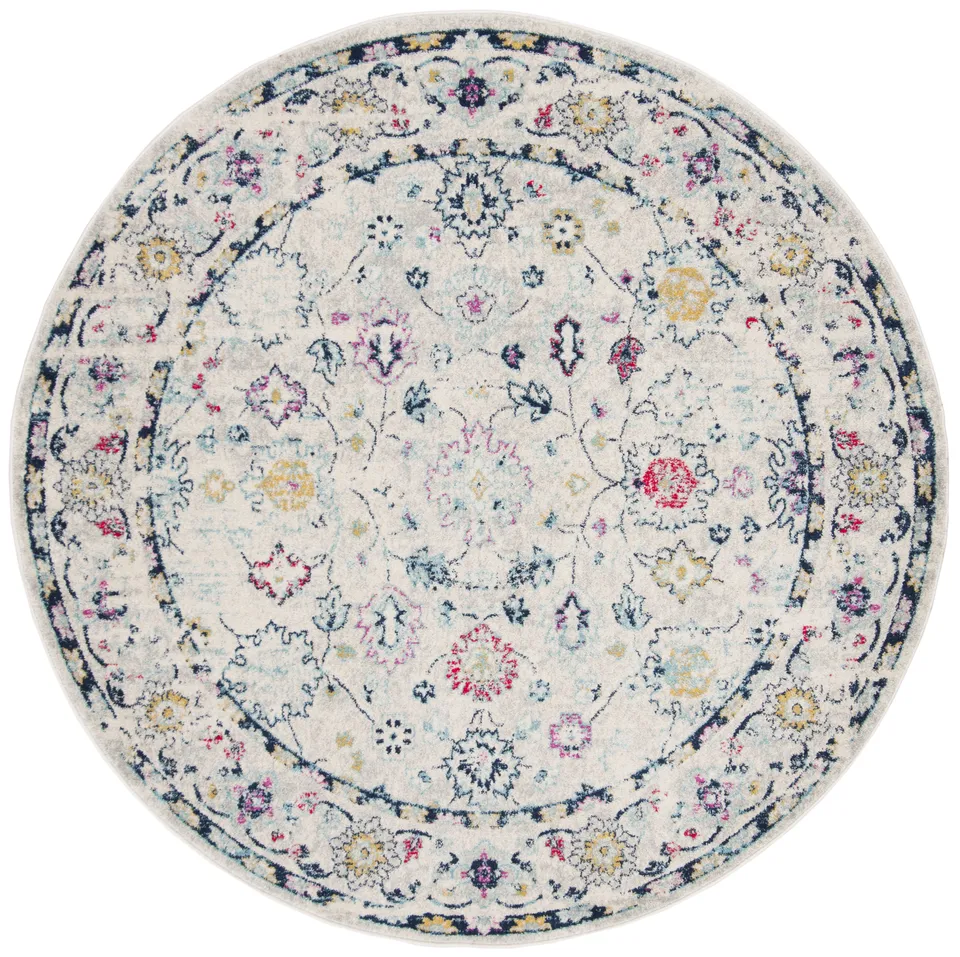 Arlo Home Woven Area Rug, MAD923R, Light Grey/Fuchsia,  6' 7" X 6' 7" Round