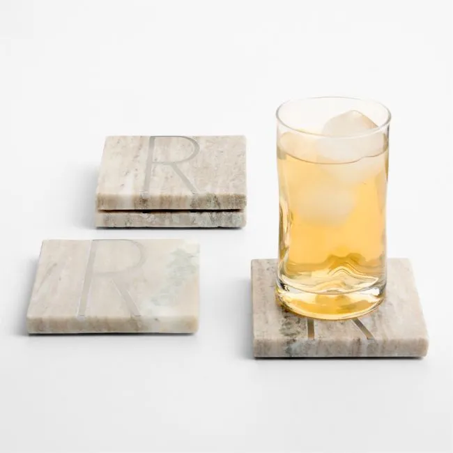 Tuscan Kitchen Marble "R" Monogram Coasters, Set of 4