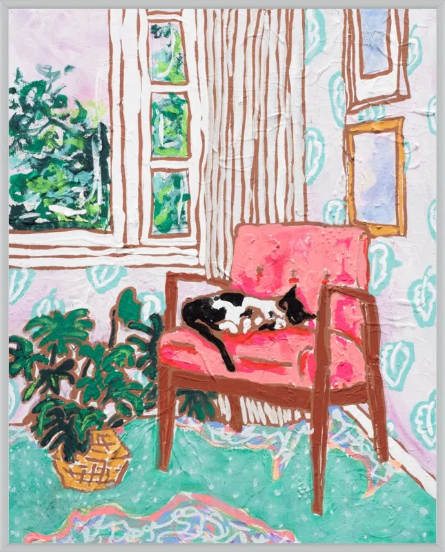 Cat Nap: Tuxedo Cat Napping in Mid-Century Chair by Lara Lee Meintjes for Artfully Walls