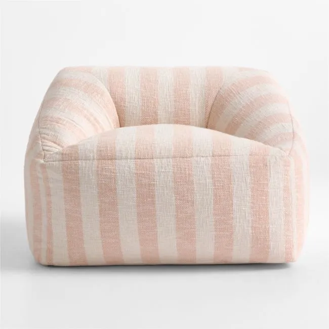 Charlie Elegant Pink Striped Organic Cotton Kids Lounge Chair