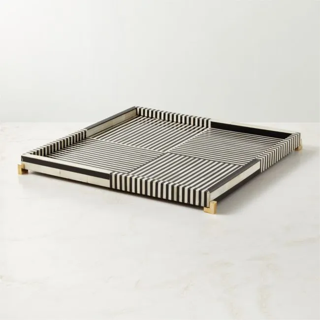Eadie Black and White Bone Resin Decorative Tray 20"x20"