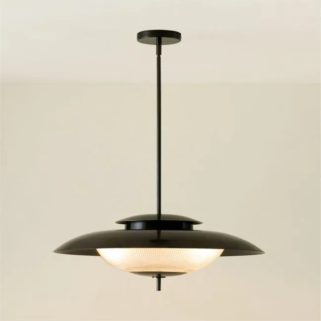 Union Blackened Brass Pendant Light with Holophane Glass